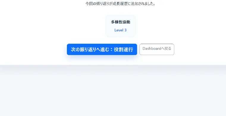 振り返りの保存完了の画面