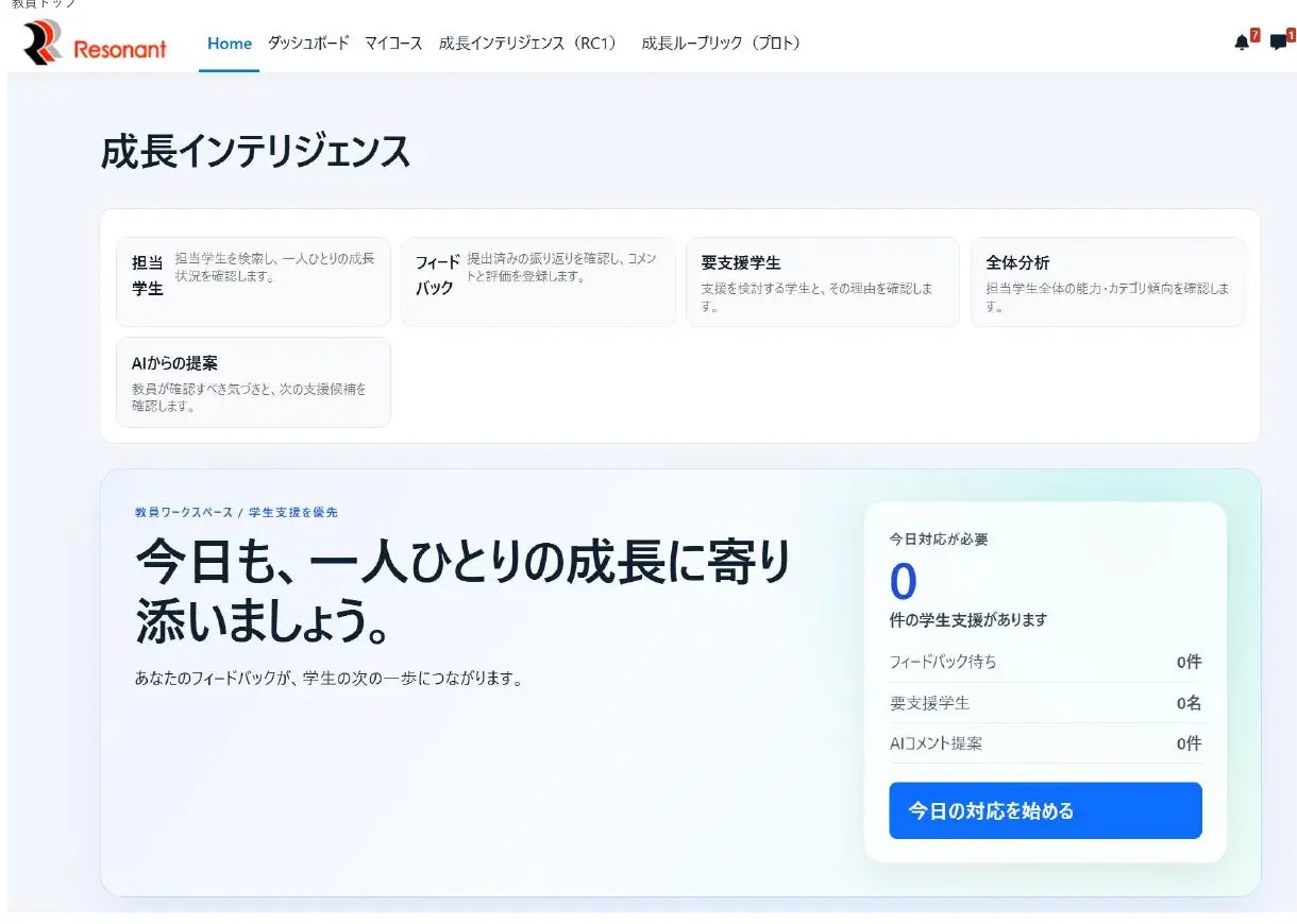 教員用トップ画面の画面